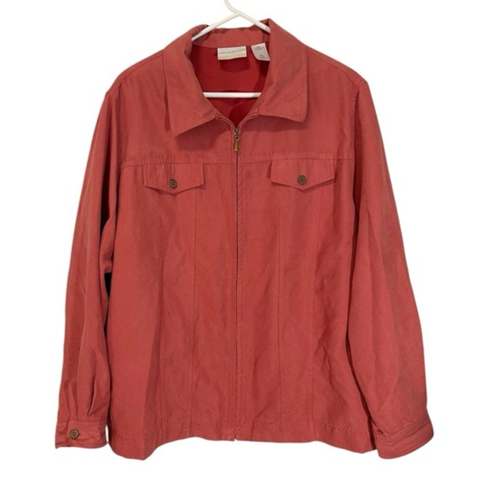 Alfred‎ Dunner 24W Coral Zip Front Jacket Faux Suede Pockets Cabincore Grandma
